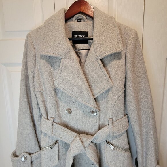 GUESS Wool Blend Doublebreasted Gray Coat NWOT w/ Silver Buttons - Picture 8 of 16